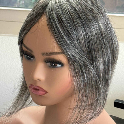 Tillstyle grey human hair topper with bangs /short hair