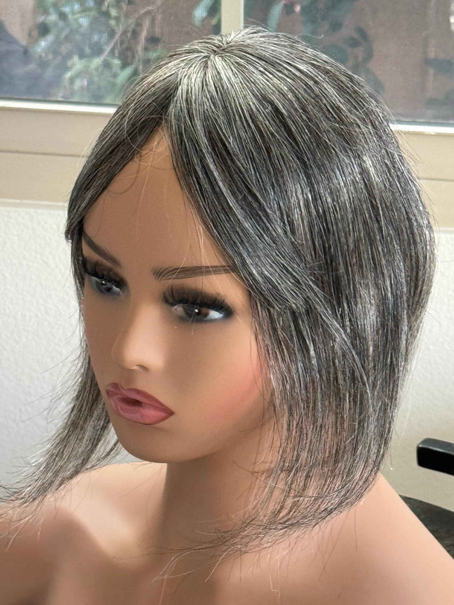 Tillstyle grey human hair topper with bangs /short hair