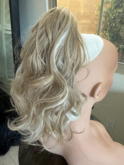 Tillstyle  white blonde /ash brown loose body wave clip in ponytail