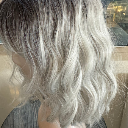 Tillstyle short  silver grey bob wigs for women loose body wave air bangs  synthetic premium fibre