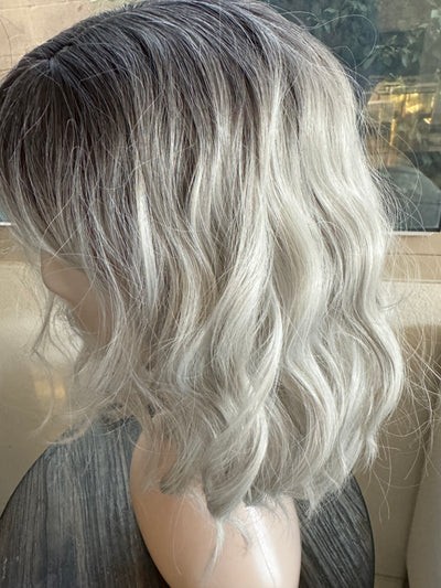 Tillstyle short  silver grey bob wigs for women loose body wave air bangs  synthetic premium fibre