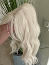 Till style white blonde hair toppers for women  with butterfly bangs loose body wave