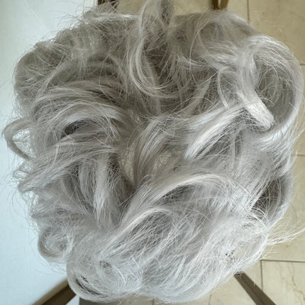 Tillstyle  white silver messy hair bun curly hair bun pieces