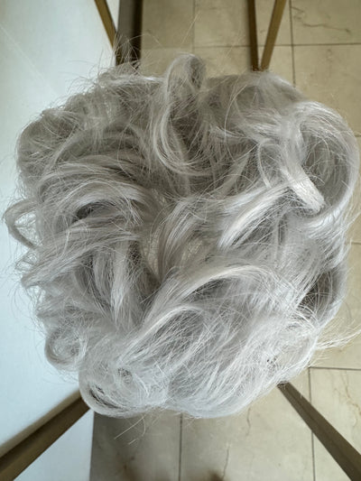 Tillstyle  white silver messy hair bun curly hair bun pieces