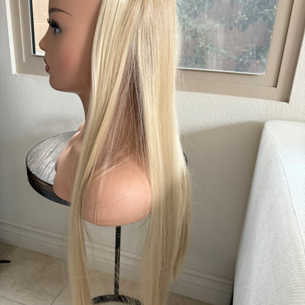 Till style ash blonde with highlights long straight hair extensions clip in