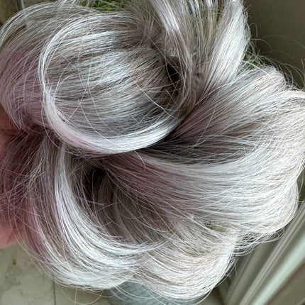 Tillstyle elastic messy bun hair piece curly hair bun pieces  white silver blonde grey salt and pepper