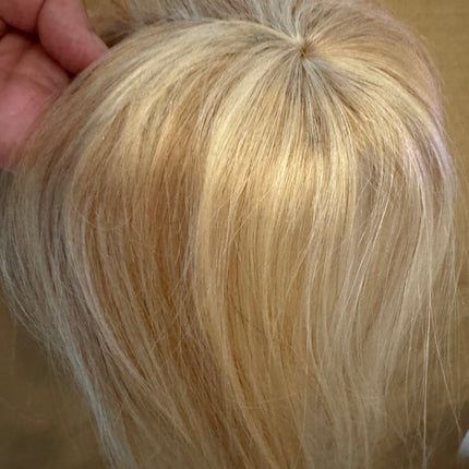 Tillstyle top hair piece 100%human hair platinum blonde highlighted clip in hair toppers for thinning crown