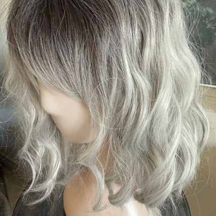 Tillstyle short  silver grey bob wigs for women loose body wave air bangs  synthetic premium fibre