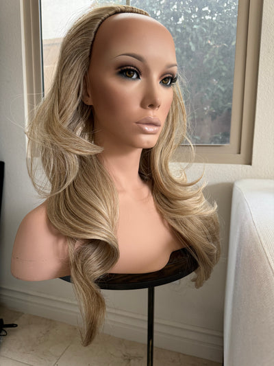 Tillstyle long wavy tied in half wig ash blonde with platinum blonde water wave breathable base