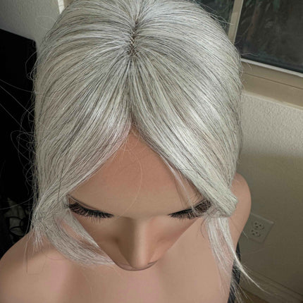 Tillstyle pale white Human Hair Toppers with bangs