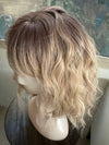 Tillstyle short ombre blonde/ash brown wig with bangs bob wigs for women loose body wave air bangs