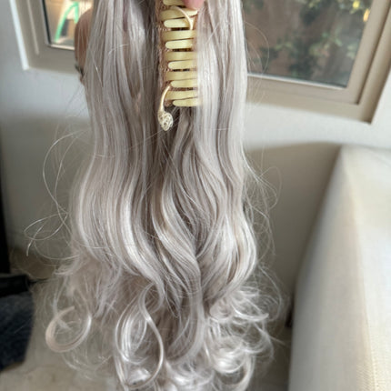 Tillstyle blonde grey loose body wave clip in ponytail