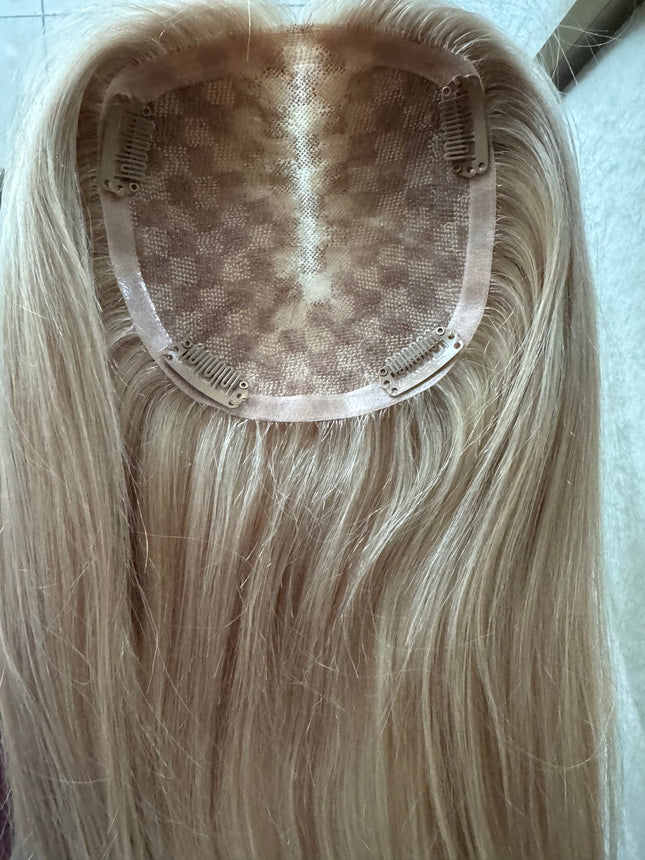 Human hair topper with mono base bleach Blonde ash highlighted