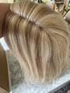 Tillstyle platinum blonde Human hair topper with mono base  ash brown highlighted