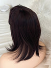 Synthetic hair toppers with bangs dark brown with burgundy highlights