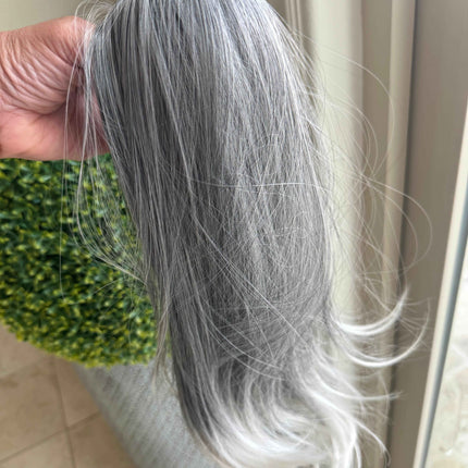 Tillstyle medium grey ponytail with creamy white ends