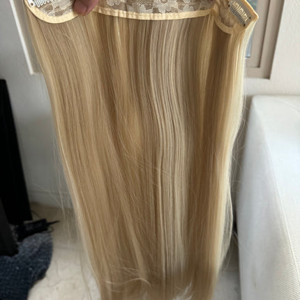 Till style ash blonde with highlights long straight hair extensions clip in