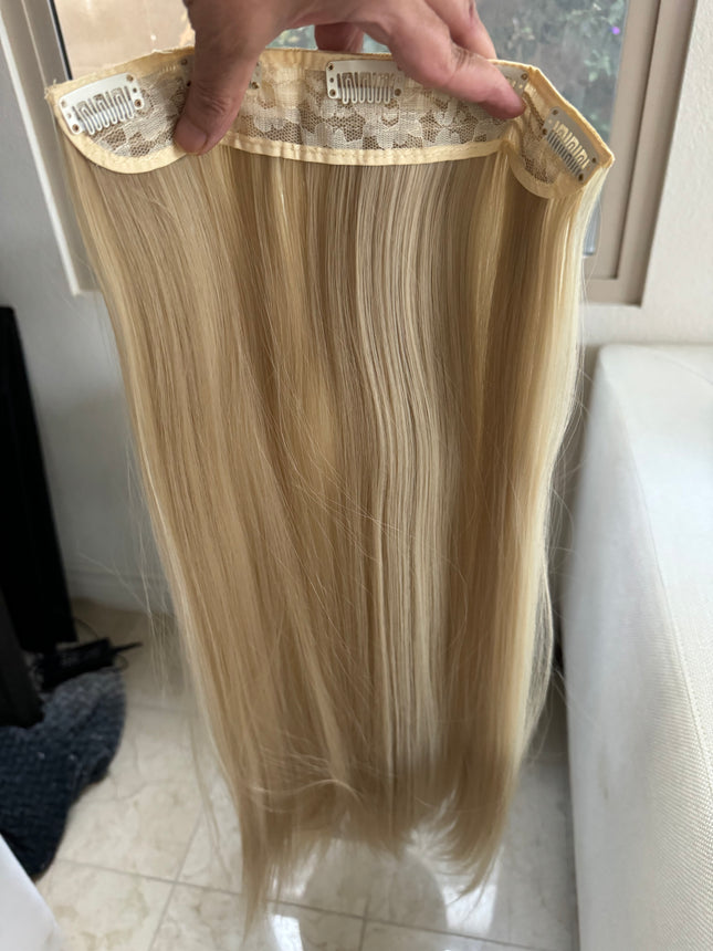 Till style ash blonde with highlights long straight hair extensions clip in