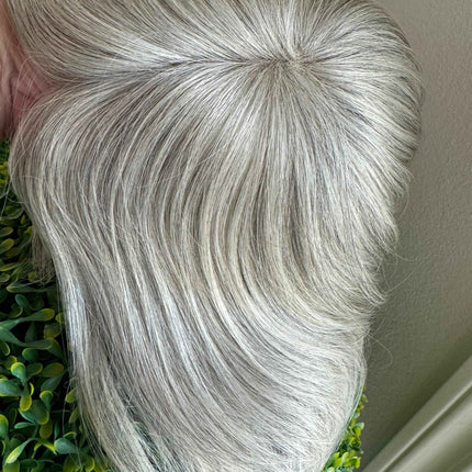 Tillstyle white blonde grey human hair topper mono base