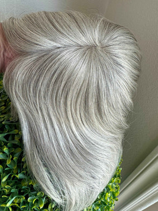 Tillstyle white blonde grey human hair topper mono base