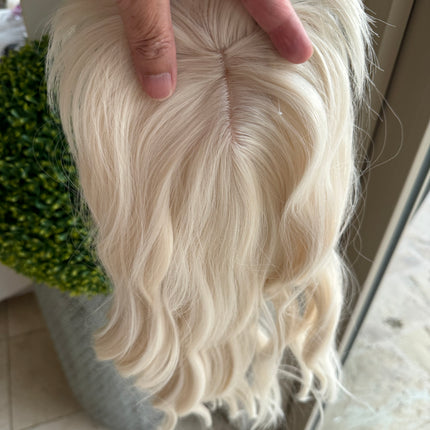 Till style white blonde hair toppers for women  with butterfly bangs loose body wave