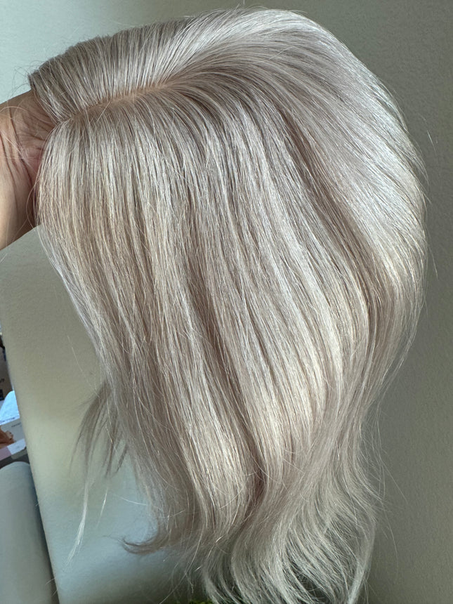 Tillstyle 100% Human hair toppers for women  silver blonde grey/ natural part