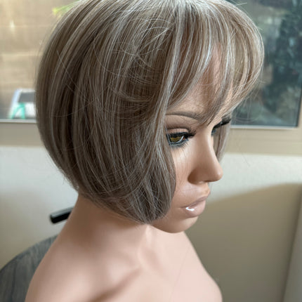 Tillstyle ash brown grey highlighted hair topper with bangs