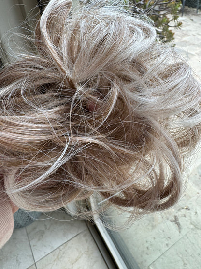 Tillstyle  white brown ash messy hair bun curly hair bun pieces creamy ends