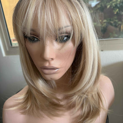 Tillstyle bleach blonde with dark roots wig blonde with highlights wig with bangs