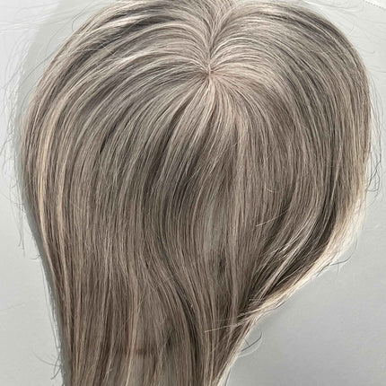 Silver grey yellowish white mix100% virgin human hair topper with breathable mono base