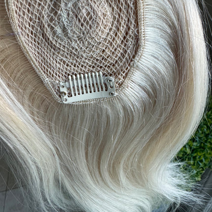 Tillstyle top hair piece remy hair white blonde ice blonde clip in hair toppers for thinning crown