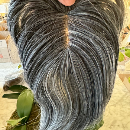 Tillstyle grey mixed white hair topper with bangs