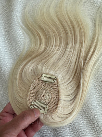 Tillstyle top hair piece 100%human hair bleach blonde  clip in hair toppers for thinning crown/ widening part