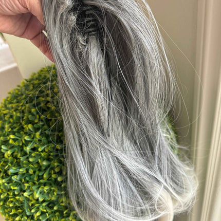 Tillstyle medium grey ponytail with creamy white ends