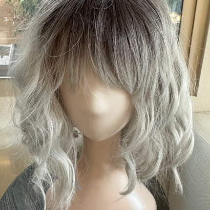 Tillstyle short  silver grey bob wigs for women loose body wave air bangs