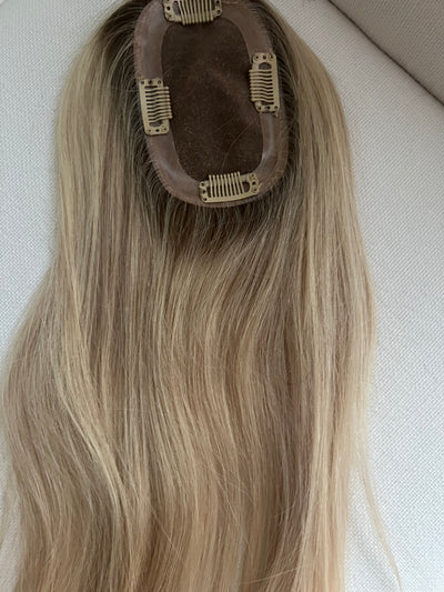 Human virgin hair clip in topper with mono base real part ombre with dark roots
