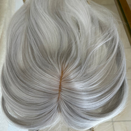 Tillstyle white grey highlighted hair toppers for women real part /clip in hair topper