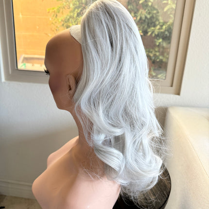 Tillstyle  white silver grey loose body wave clip in ponytail