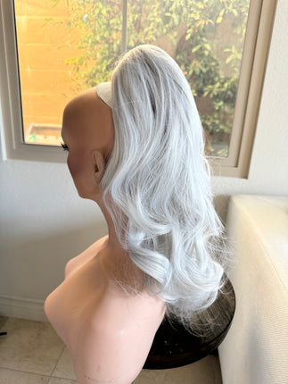 Tillstyle  white silver grey loose body wave clip in ponytail