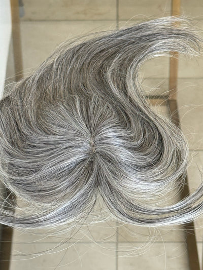 Tillstyle white grey Human Hair Toppers with bangs