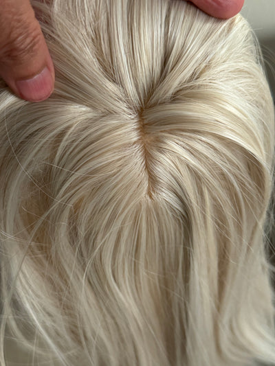 Tillstyle White hair topper with bangs/ash brown highlighted