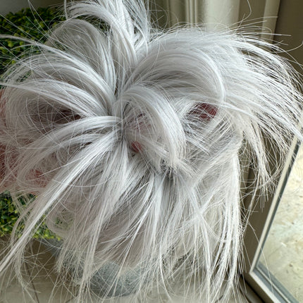 Tillstyle silver grey messy hair bun straight hair bun pieces hair scrunchie elastic hair bun