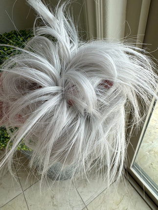 Tillstyle silver grey messy hair bun straight hair bun pieces hair scrunchie elastic hair bun