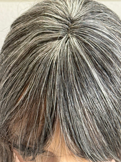 Tillstyle dark grey/salt and pepper human hair topper short