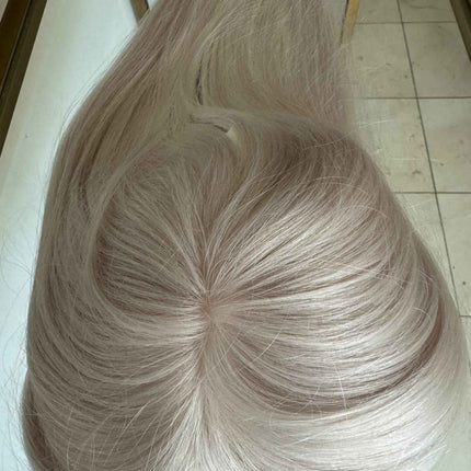 Tillstyle white blonde grey virgin human hair topper mono base