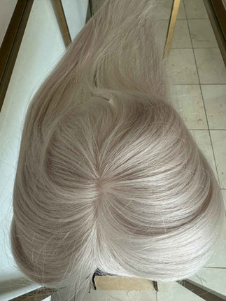 Tillstyle white blonde grey virgin human hair topper mono base