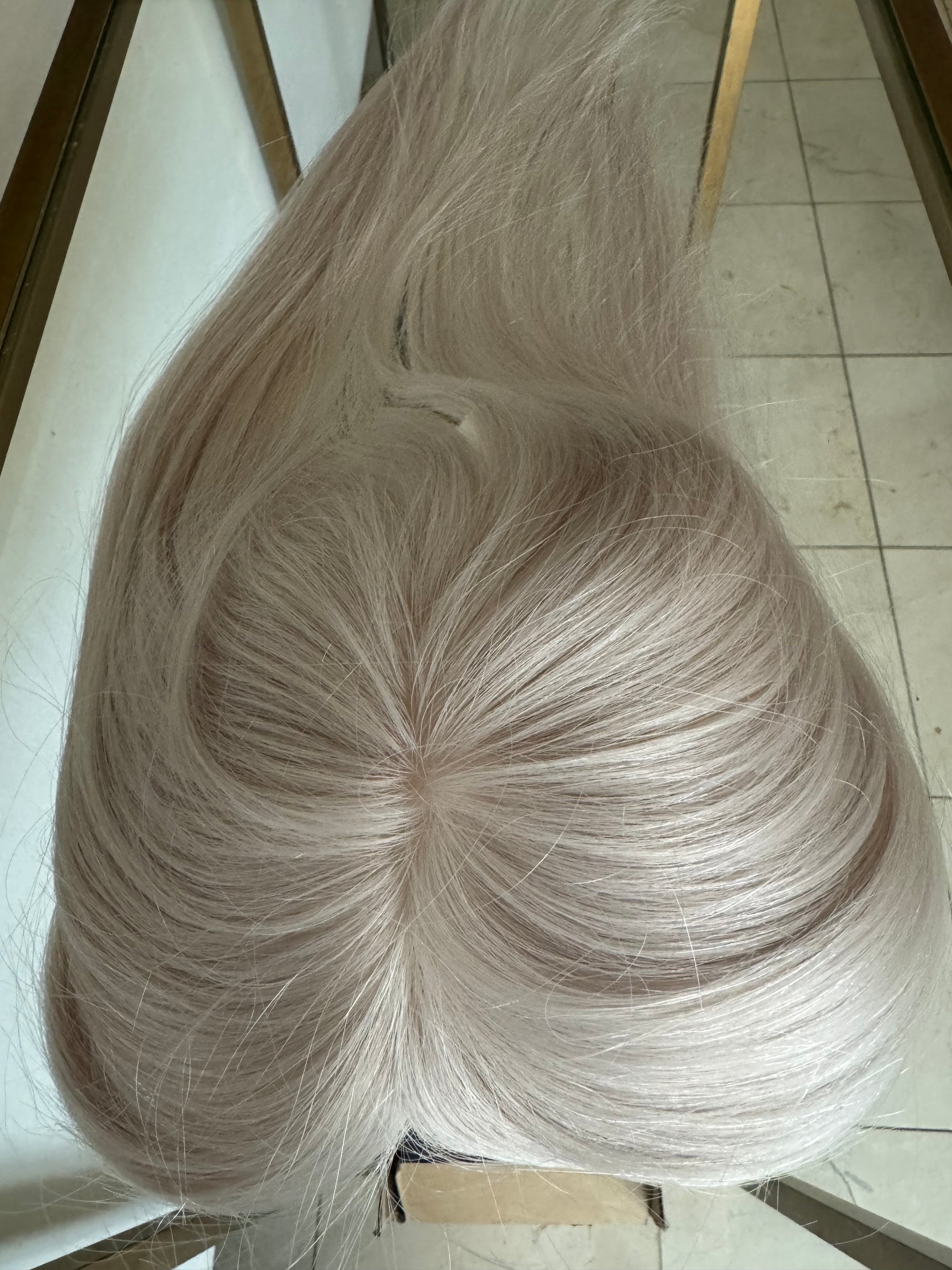 Tillstyle white blonde grey virgin human hair topper mono base