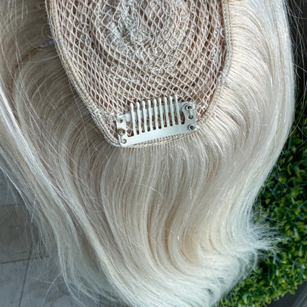 Tillstyle top hair piece remy hair white blonde ice blonde clip in hair toppers for thinning crown