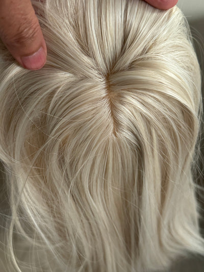 Tillstyle White hair topper with bangs/ash brown highlighted