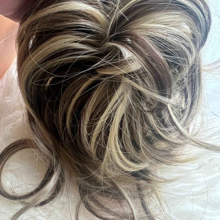 Tillstyle hair-bun scrunchie with bangs brown with ombre highlights